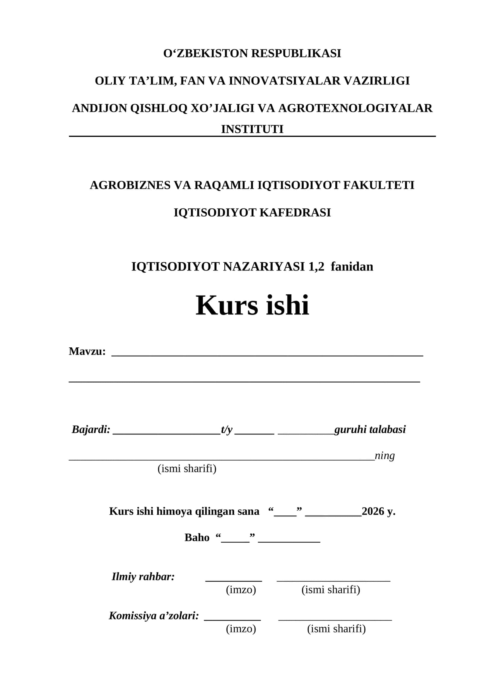 IQTISODIYOT NAZARIYASI 1,2 fanidan