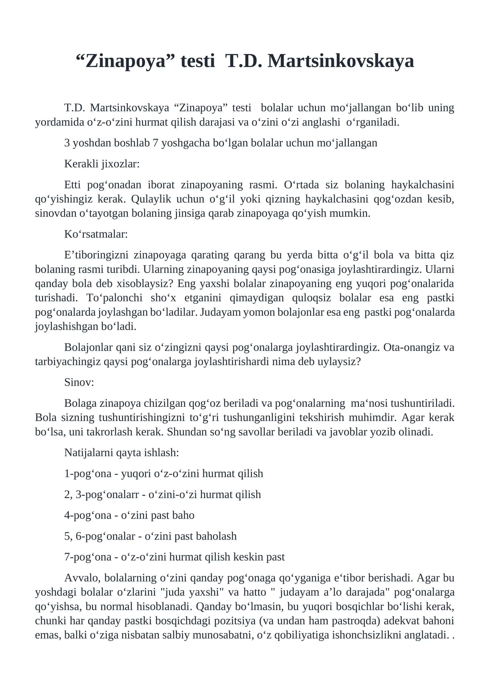 “Zinapoya” testi
