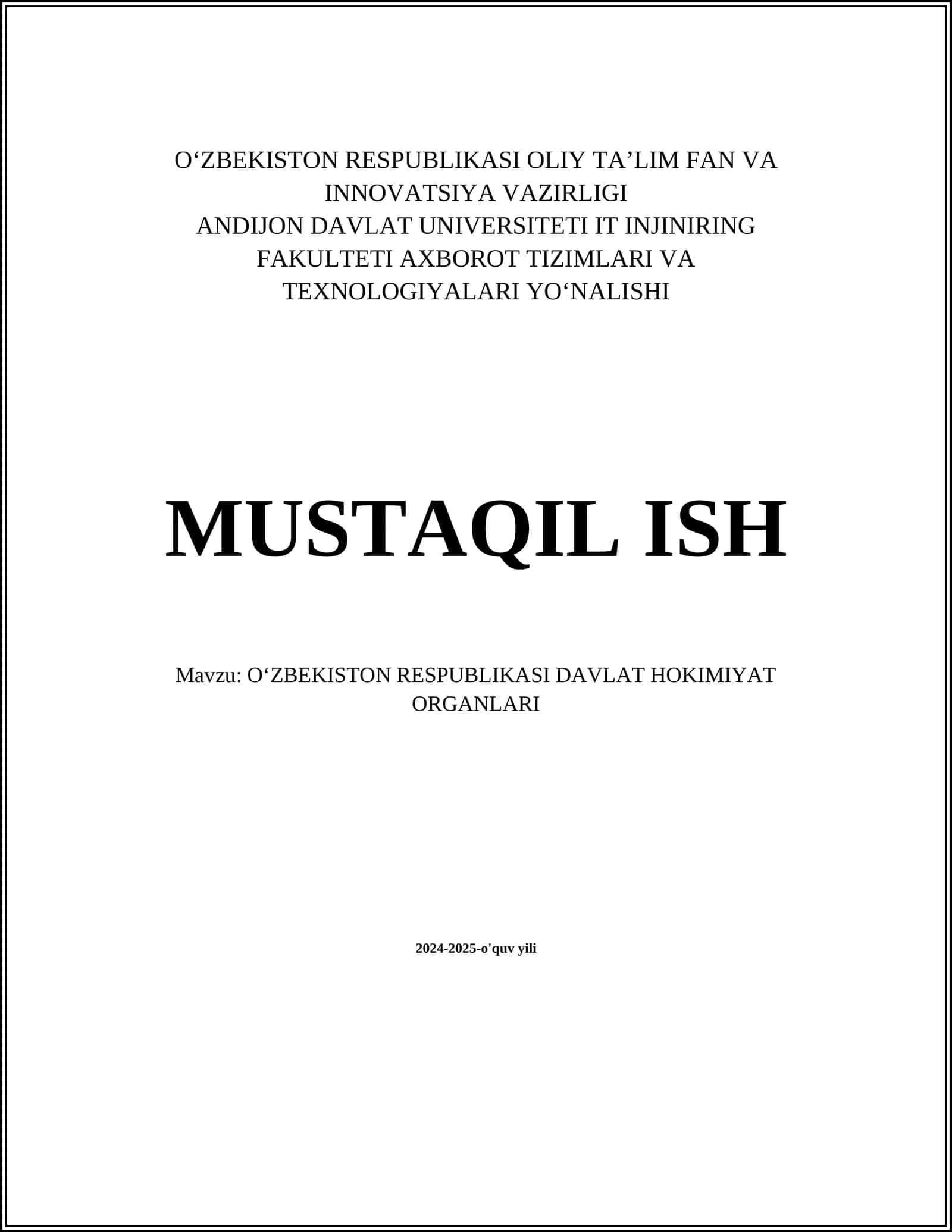 O‘zbekiston Respublikasi Davlat Hokimiyat Organlari