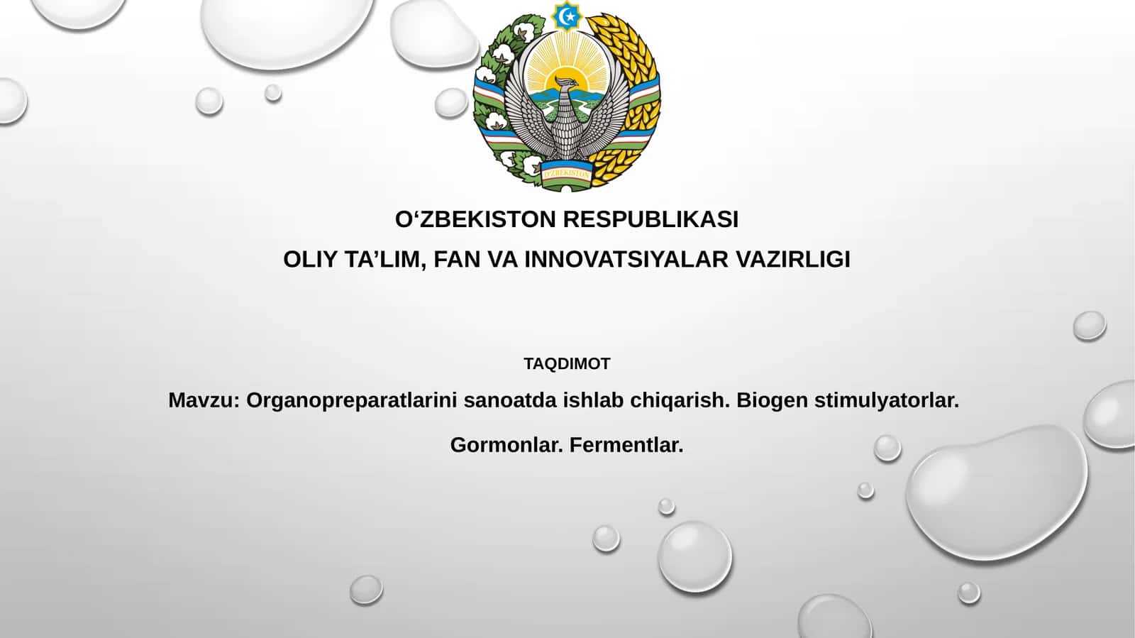 Organopreparatlarni sanoatda ishlabchiqarish. Biogen stimulyatorlar. Gormonlar. Fermentlar