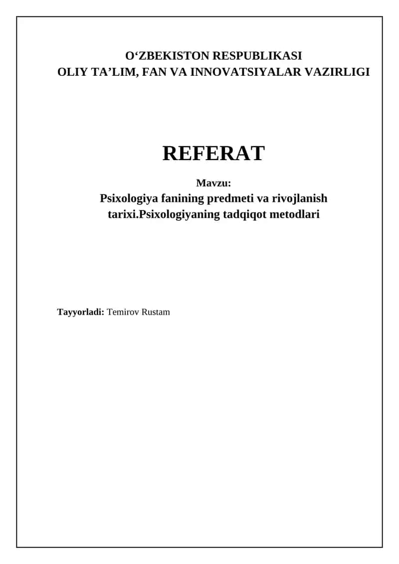 Psixologiya fanining predmeti va rivojlanish tarixi