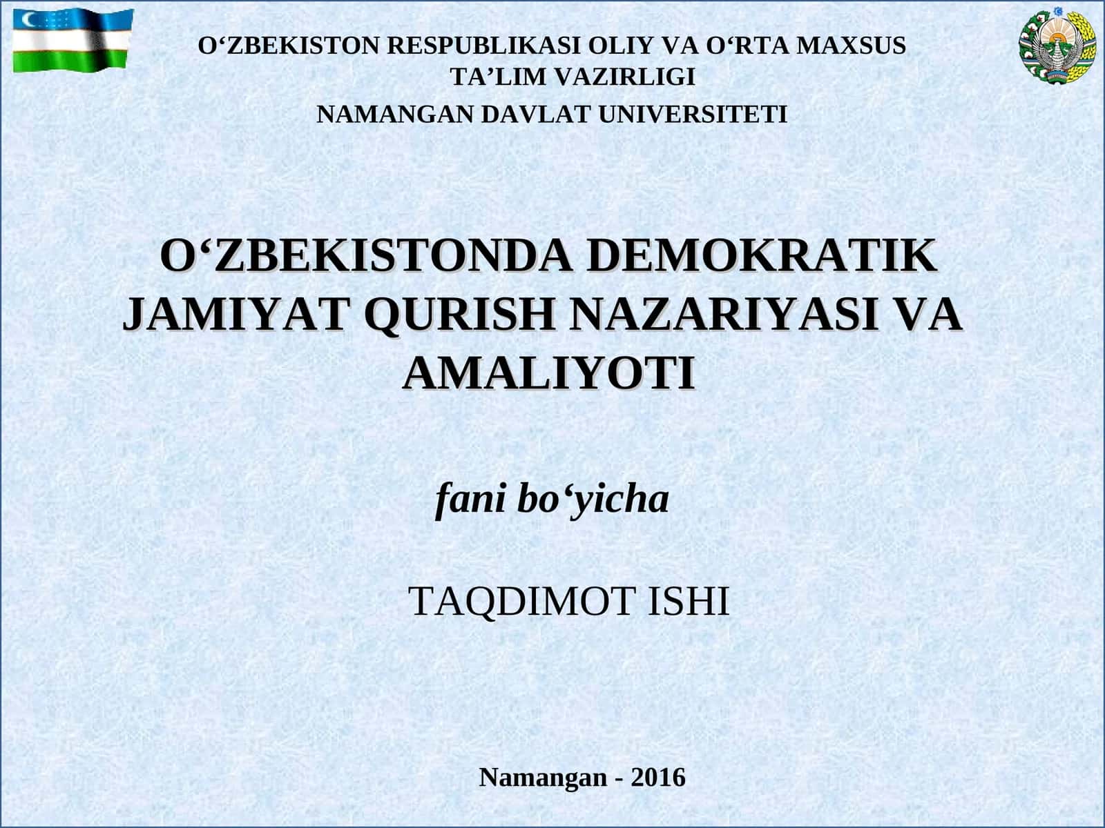 O‘ZBEKISTONNING JAHON HAMJAMIYATI BILAN HAMKORLIGIDA DEMOKRATIK TAMOYILLARGA ASOSLANISHI