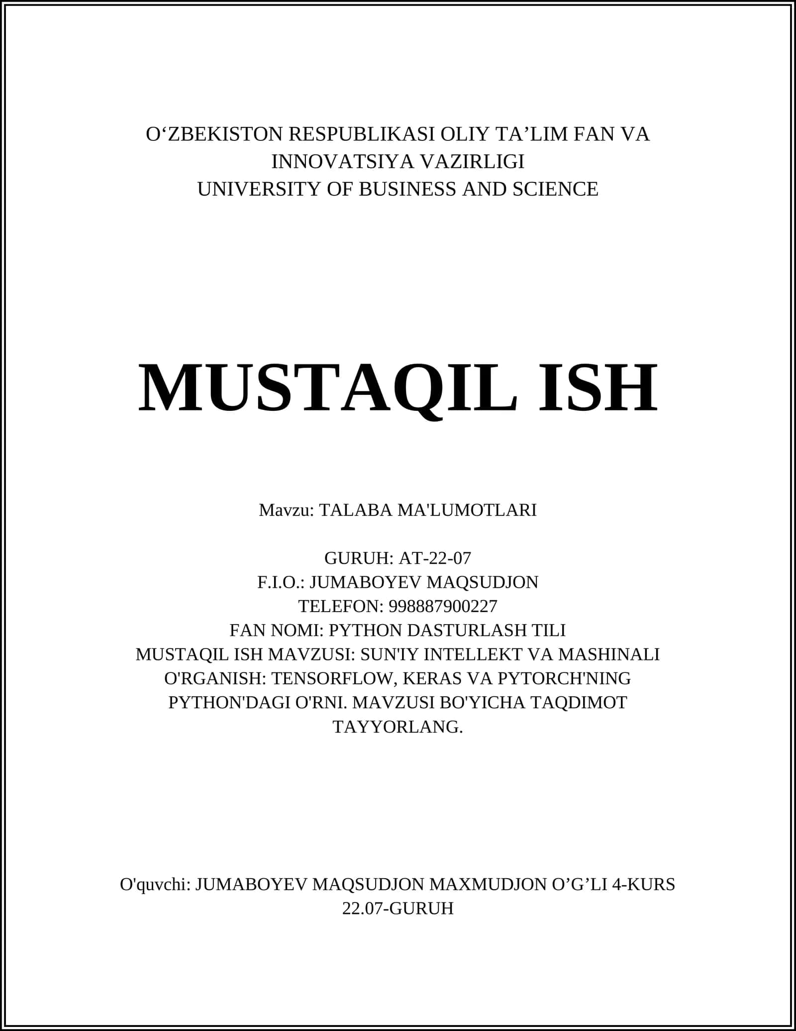 TALABA MA'LUMOTLARI