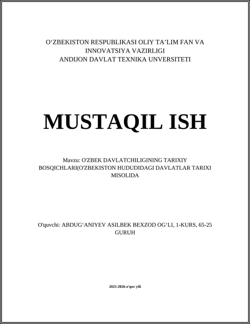 O‘zbek Davlatchiligining Tarixiy Bosqichlari