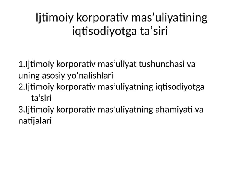 Ijtimoiy korporativ mas’uliyatning iqtisodiyotga ta’siri