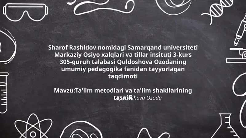 Ta'lim Metodlari va Ta'lim Shakllari Tasnifi