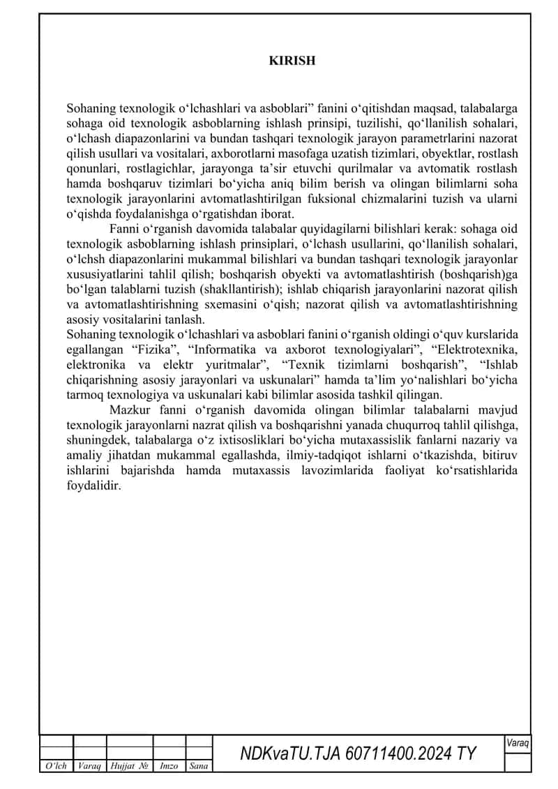 Sohaning texnologik o‘lchashlari va asboblari