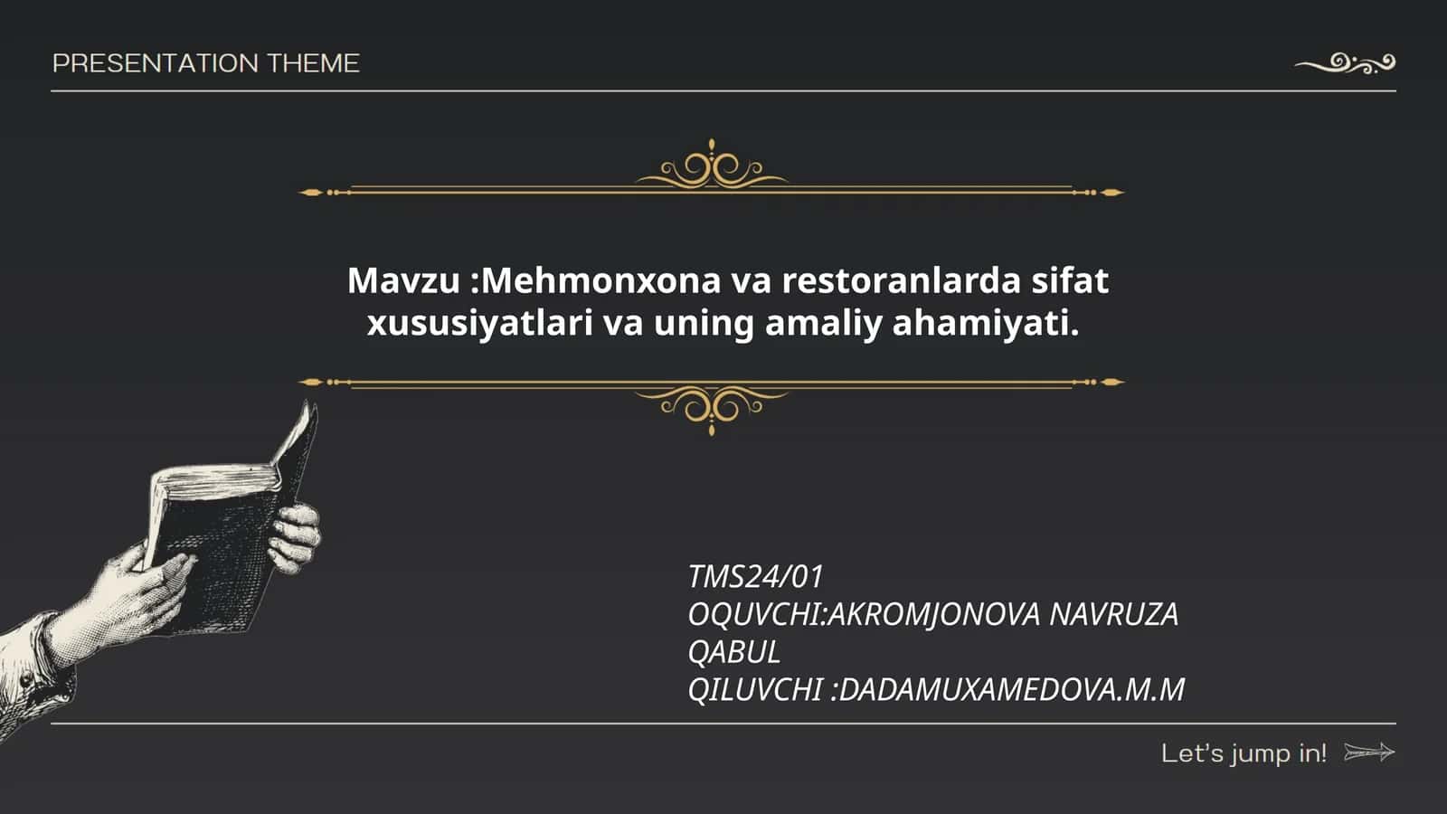 Mehmonxona va restoranlarda sifat xususiyatlari va uning amaliy ahamiyati