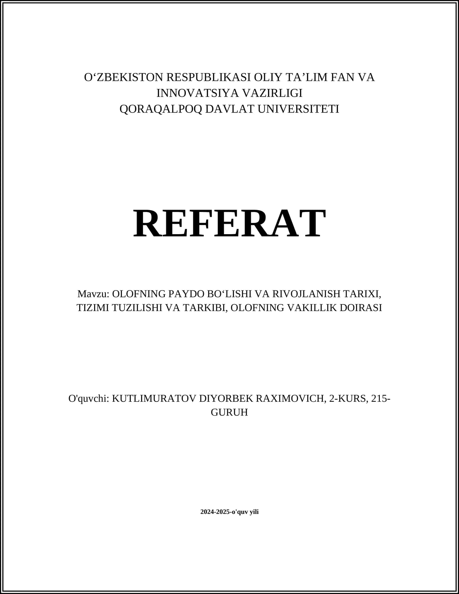 Olofning paydo bo‘lishi va rivojlanish tarixi