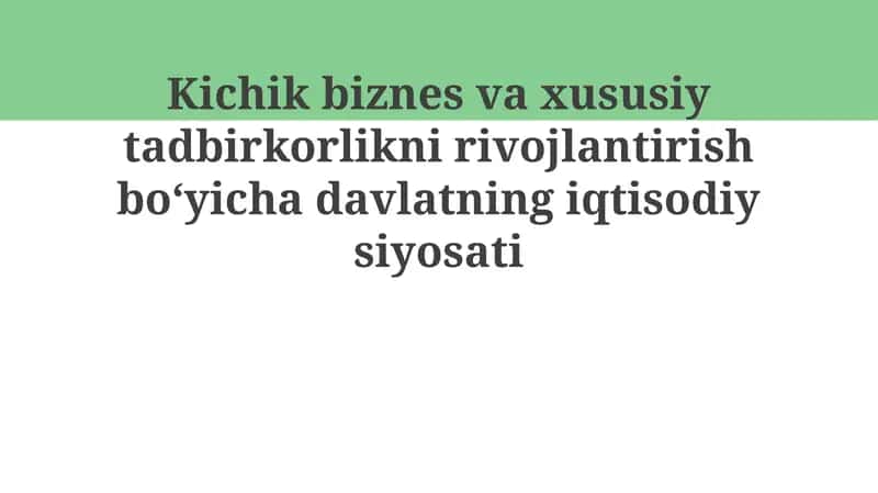 Kichik biznes va xususiy tadbirkorlik