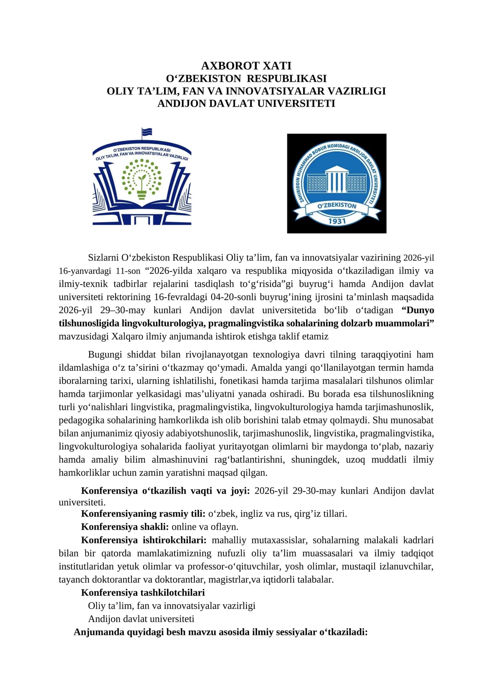 Dunyo tilshunosligida lingvokulturologiya, pragmalingvistika sohalarining dolzarb muammolari