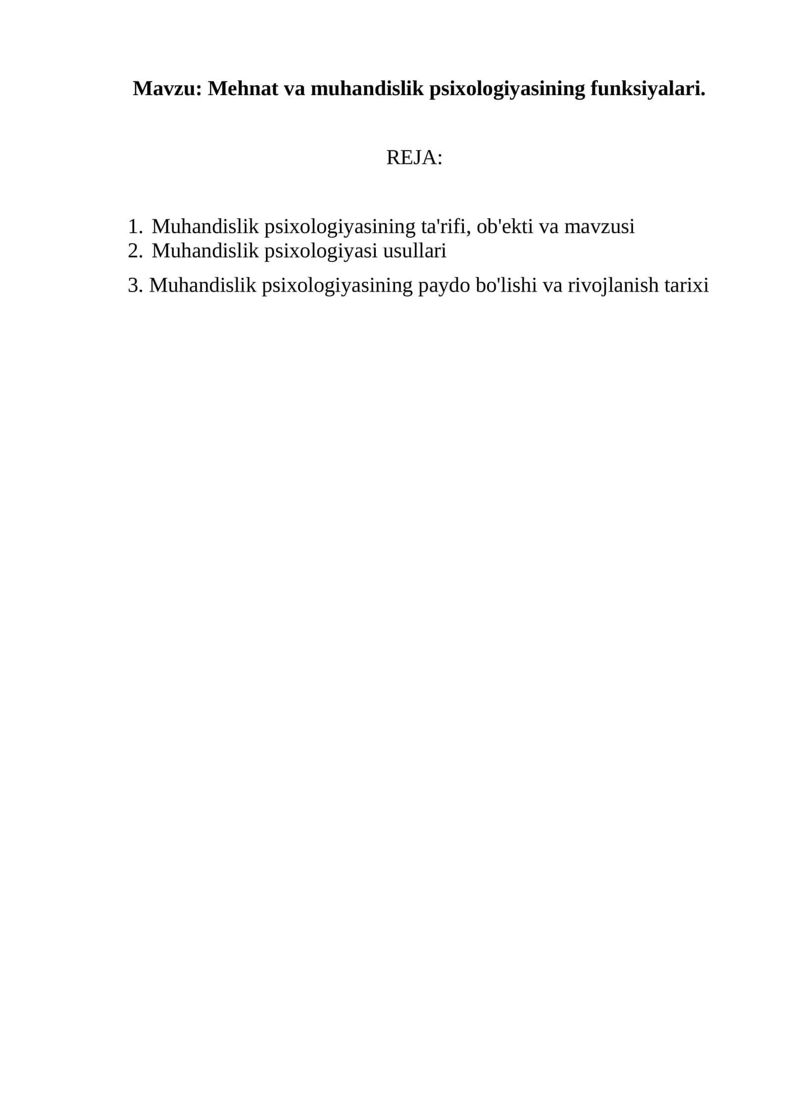 Mehnat va muhandislik psixologiyasining funksiyalari