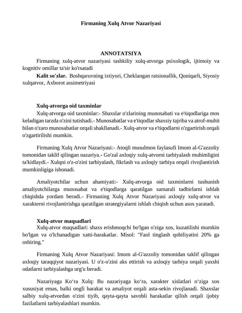 Firmaning Xulq Atvor Nazariyasi