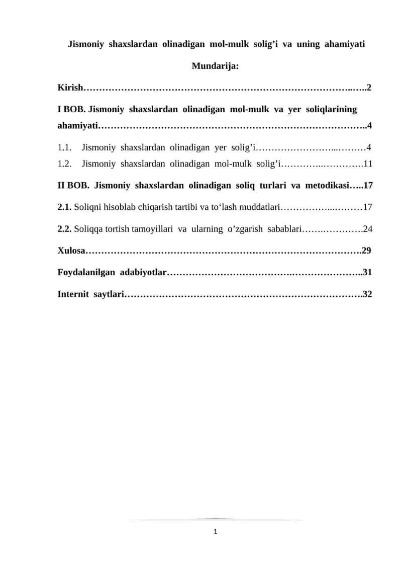 Jismoniy shaxslardan olinadigan mol-mulk solig’i va uning ahamiyati