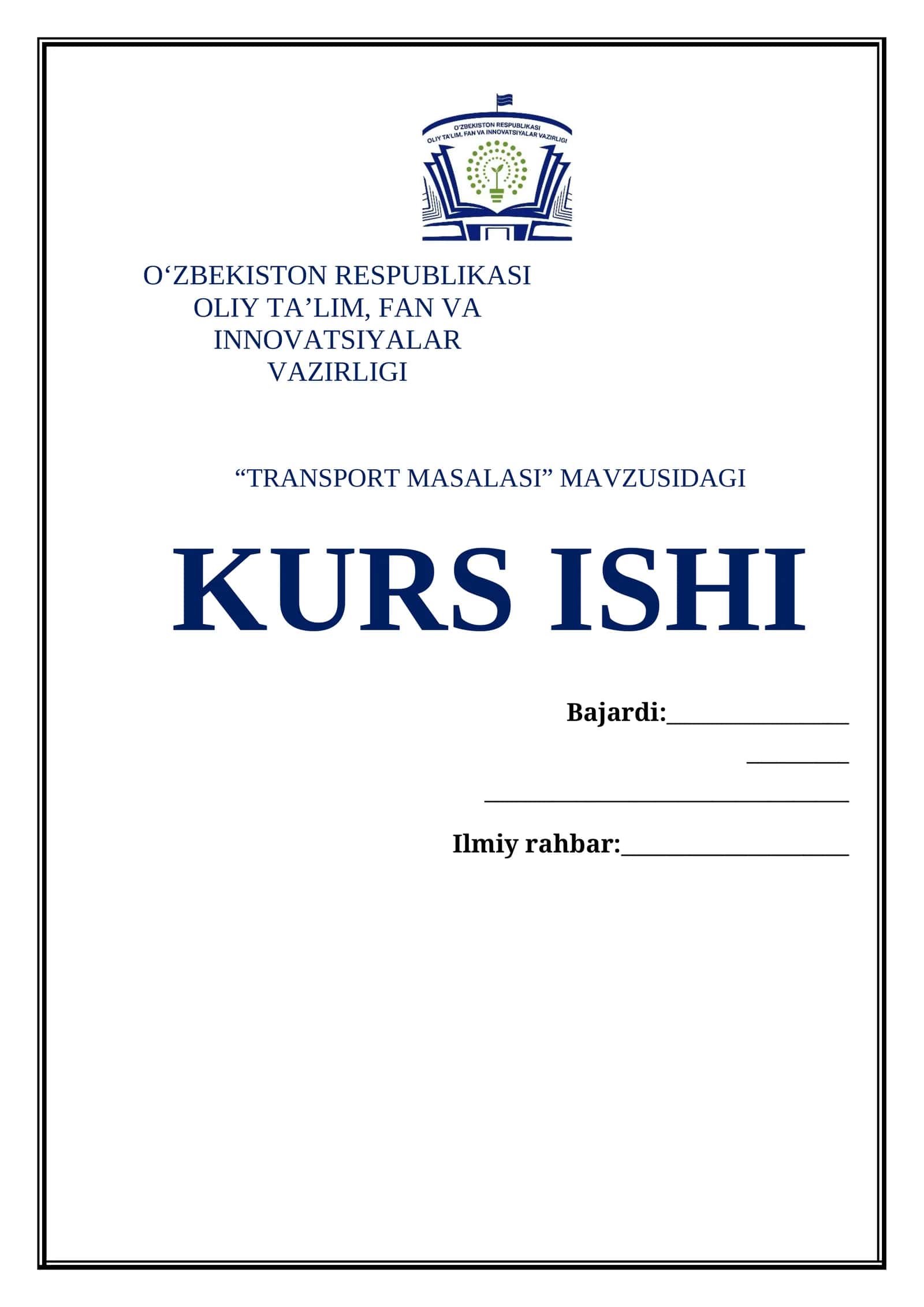 Tranport masalasi kurs ishi