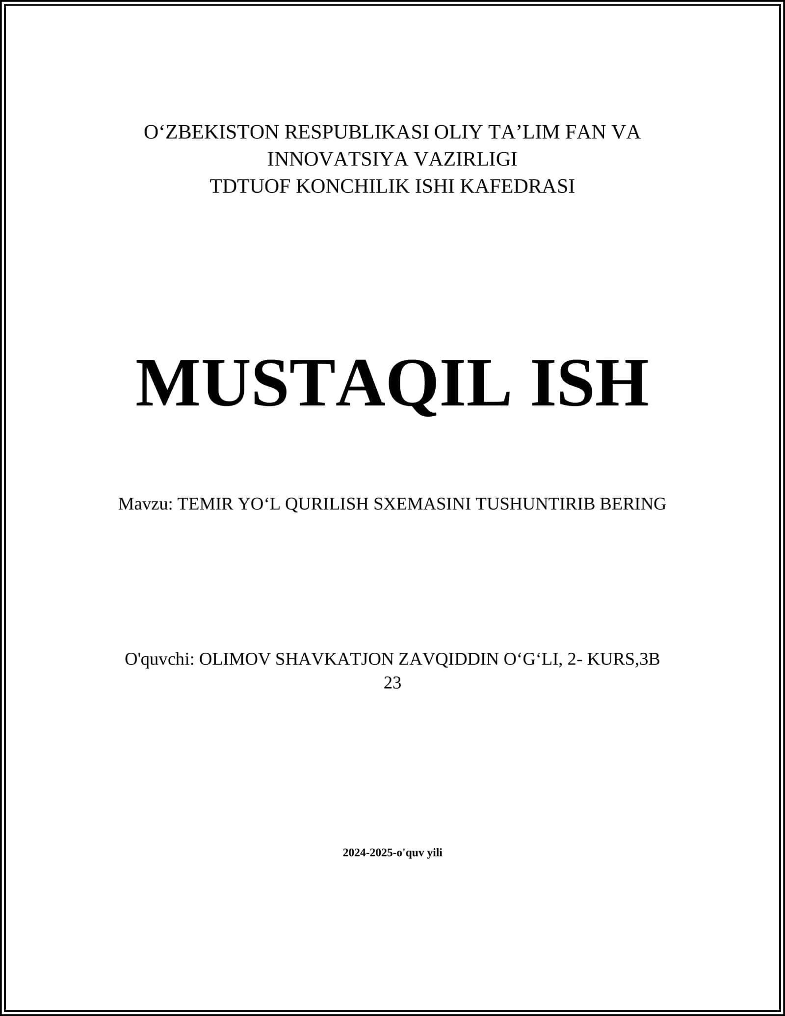 TEMIR YO‘L QURILISH SXEMASINI TUSHUNTIRIB BERING