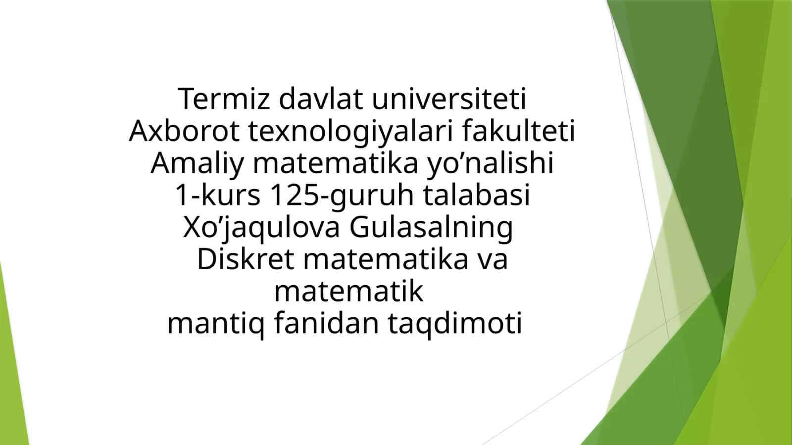 Diskret matematika va matematik mantiq fanida taqdimoti