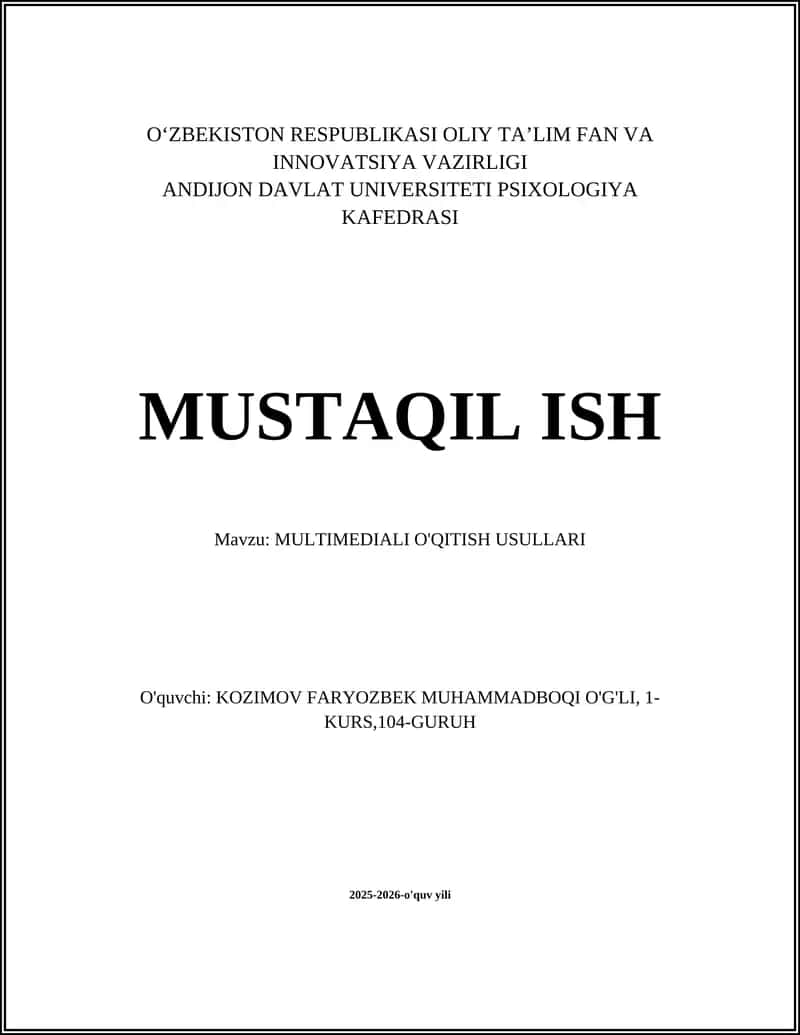 MULTIMEDIALI O'QITISH USULLARI