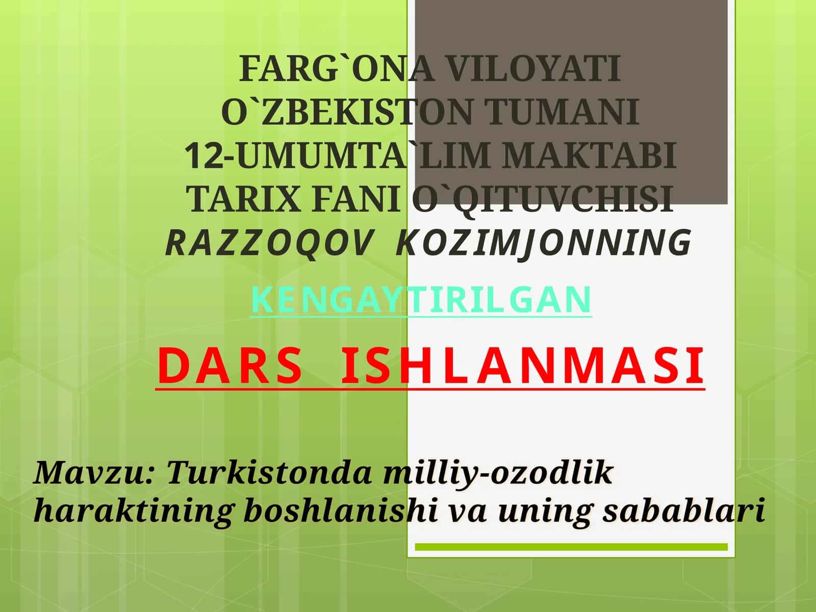 Turkistonda milliy-ozodlik haraktining boshlanishi va uning sabablari