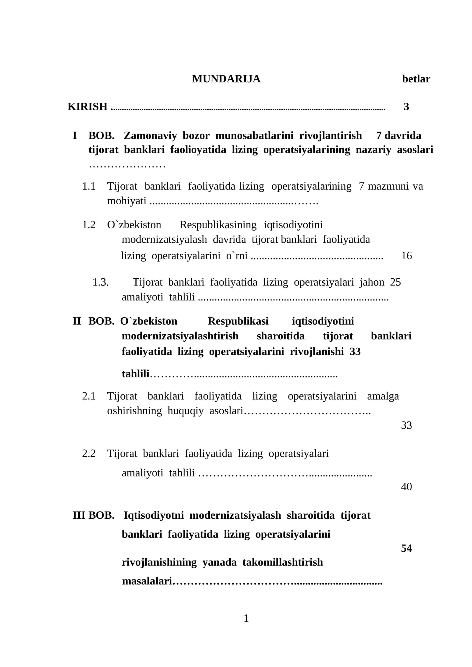 Zamonaviy bozor munosabatlarini rivojlantirish davrida tijorat banklari faolioyatida lizing operatsiyalari