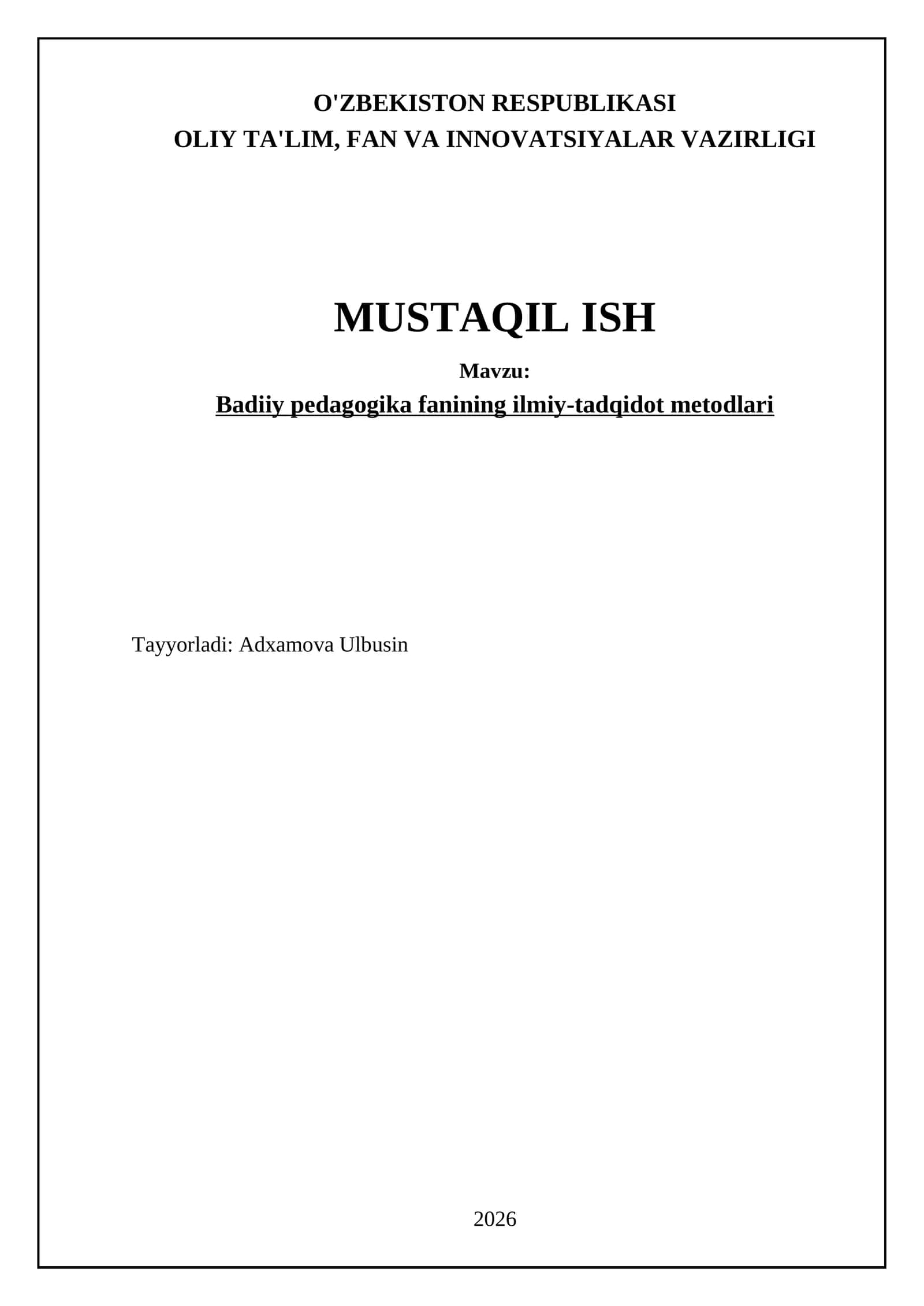 Badiiy pedagogika fanining ilmiy-tadqidot metodlari