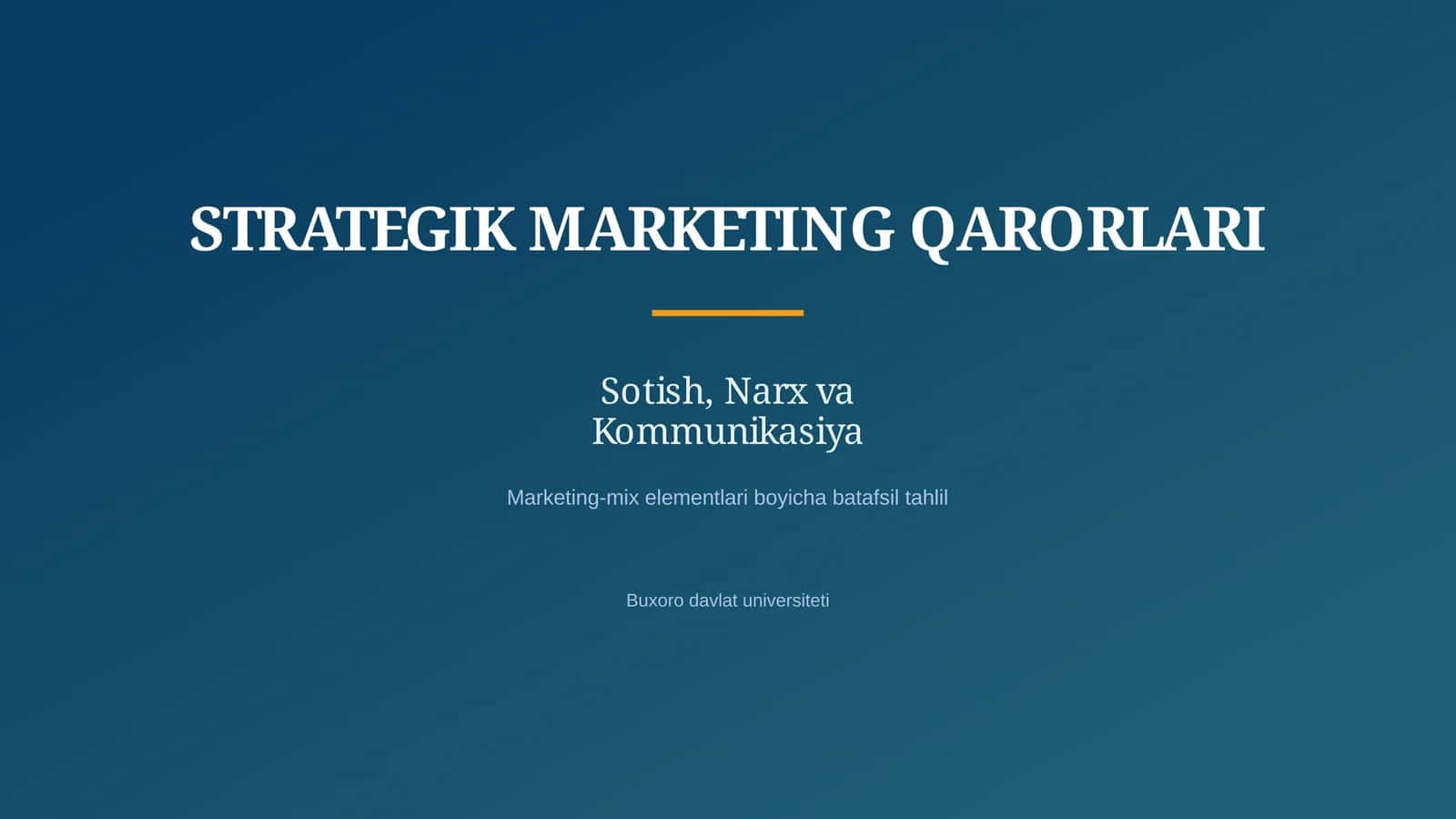STRATEGIK MARKETING QARORLARI