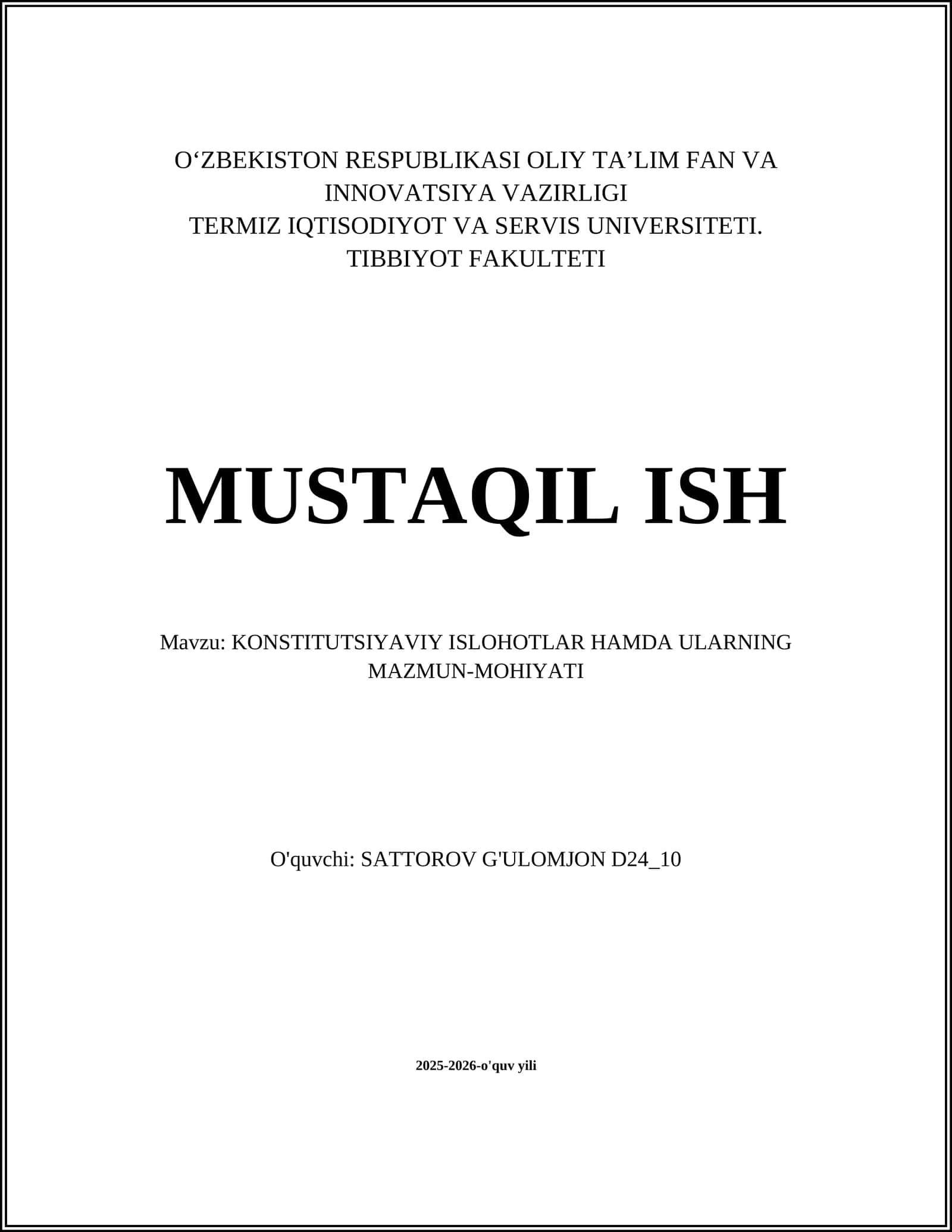 KONSTITUTSIYAVIY ISLOHOTLAR HAMDA ULARNING MAZMUN-MOHIYATI