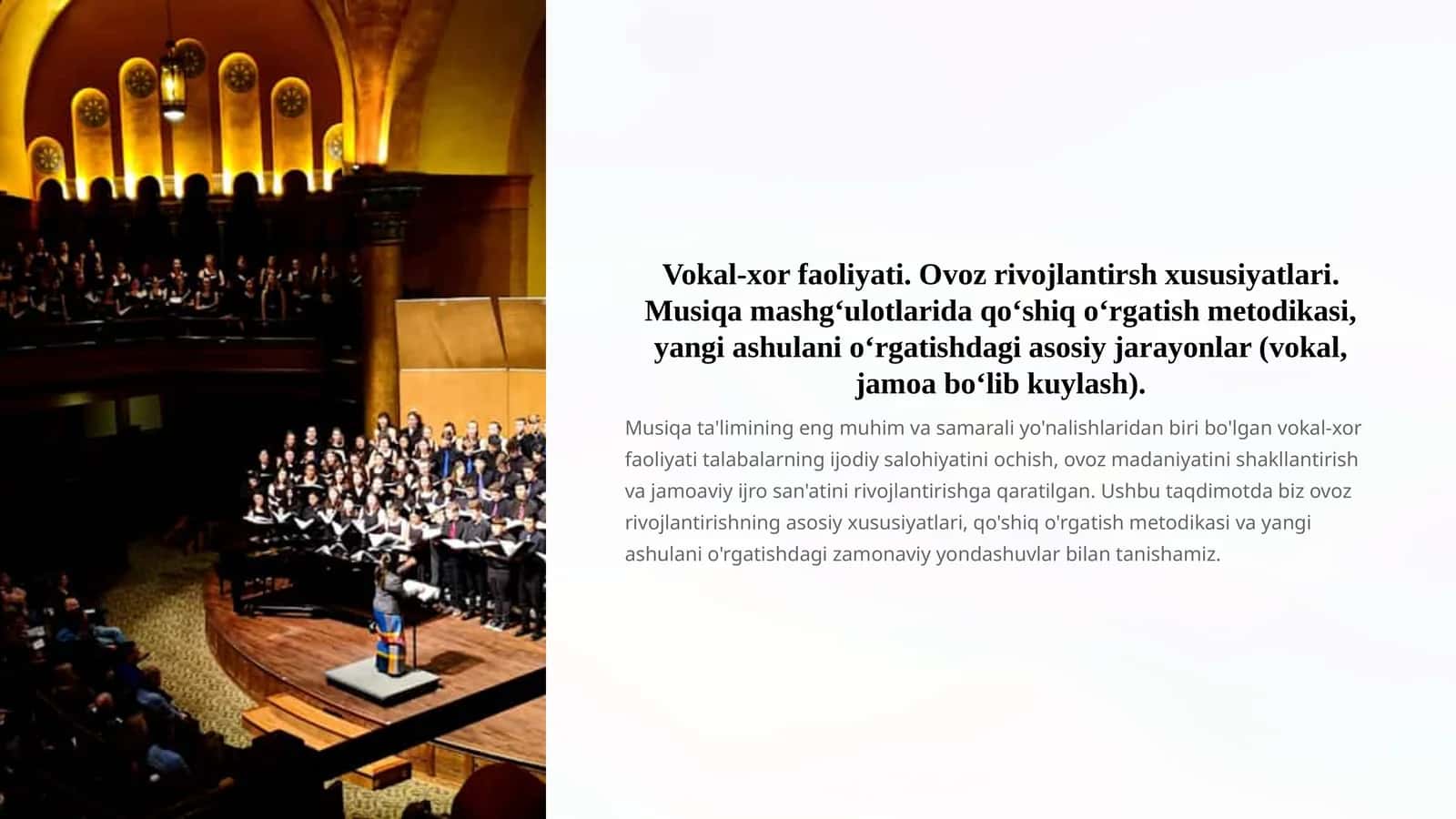 Vokal-xor faoliyati. Ovoz rivojlantirsh xususiyatlari
