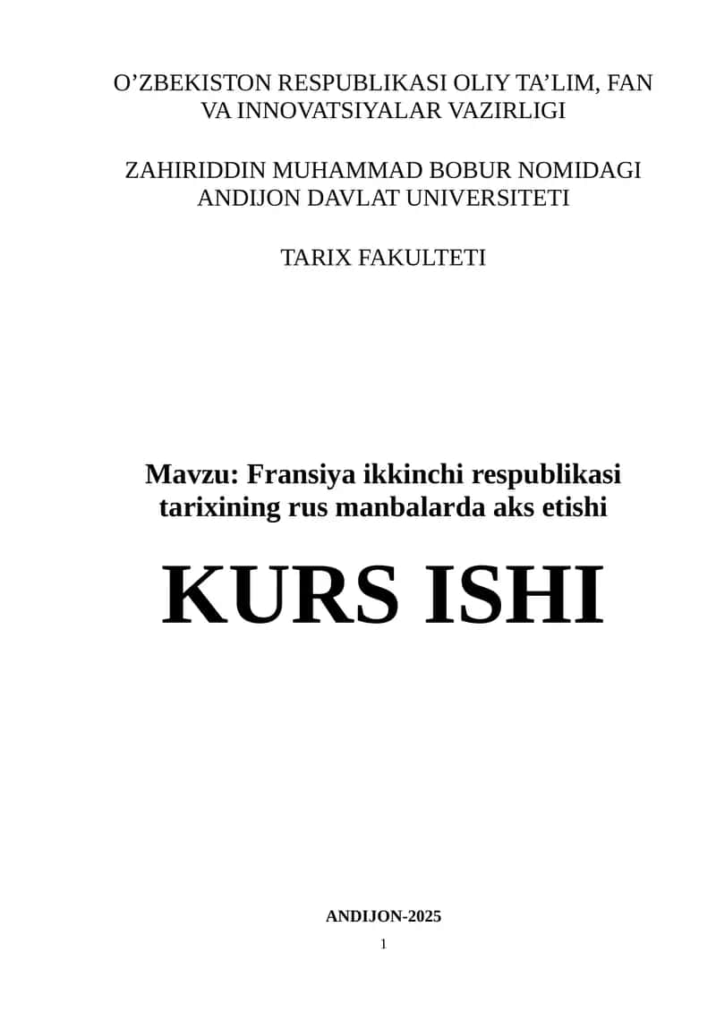 Fransiya Ikkinchi Respublikasi tarixining rus manbalarda aks etishi