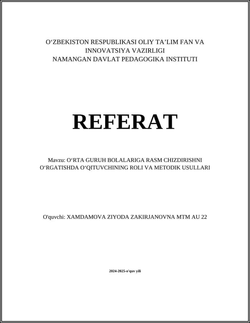 O‘rta Guruh Bolalariga Rasm Chizdirishni O‘rgatish