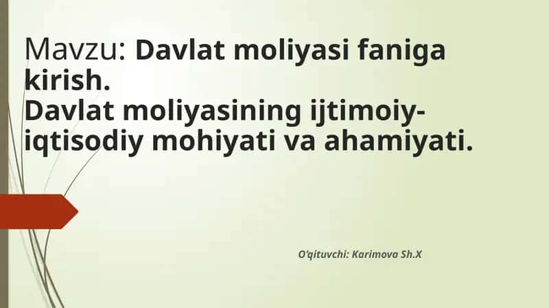 Davlat moliyasi faniga kirish