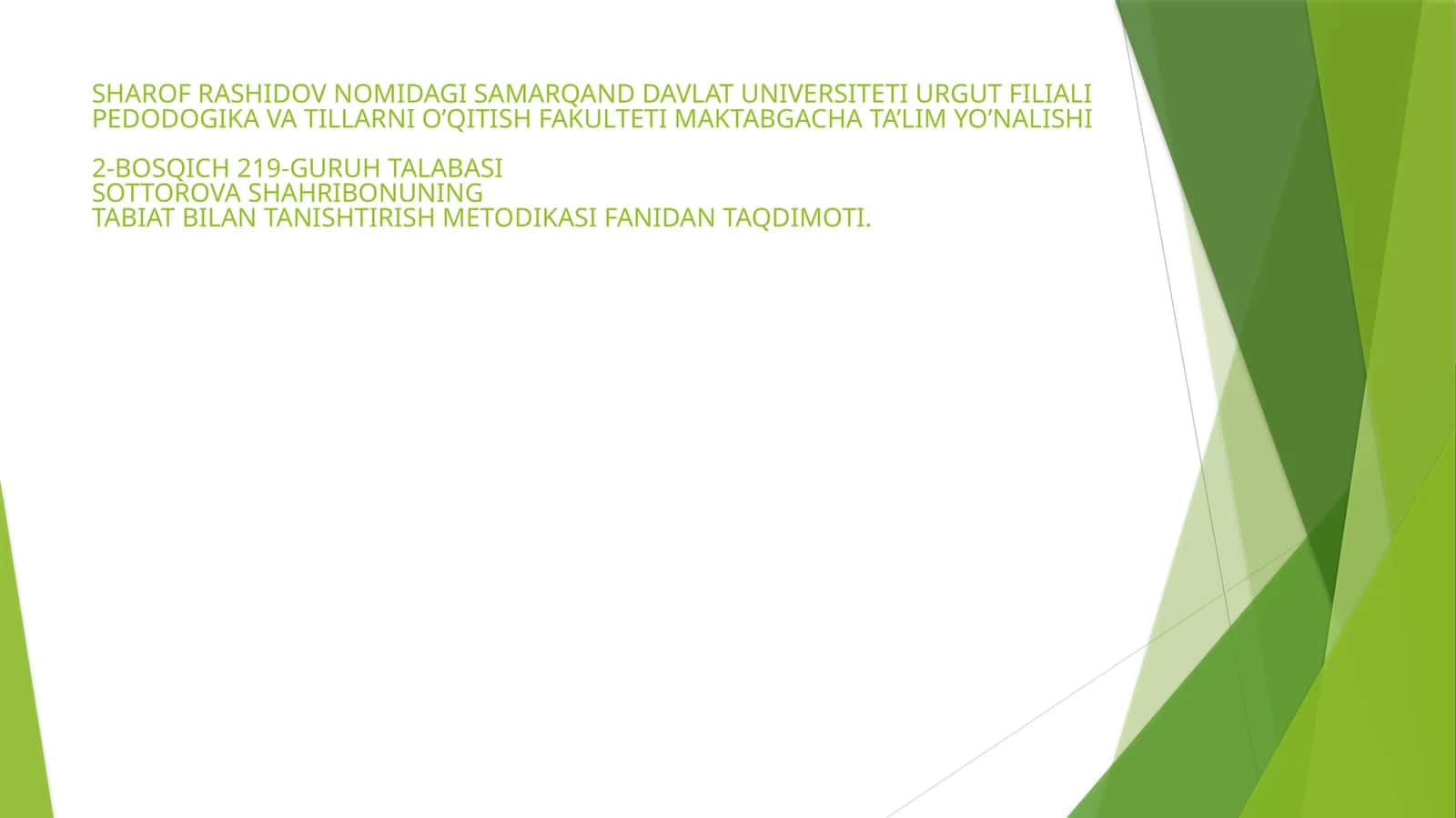 Tabiat bilan tanishtirish metodikasi fanidan taqdimoti
