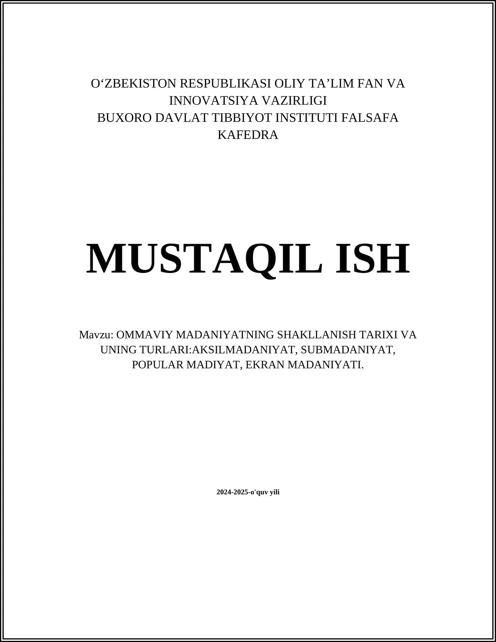OMMAVIY MADANIYATNING SHAKLLANISH TARIXI VA UNING TURLARI