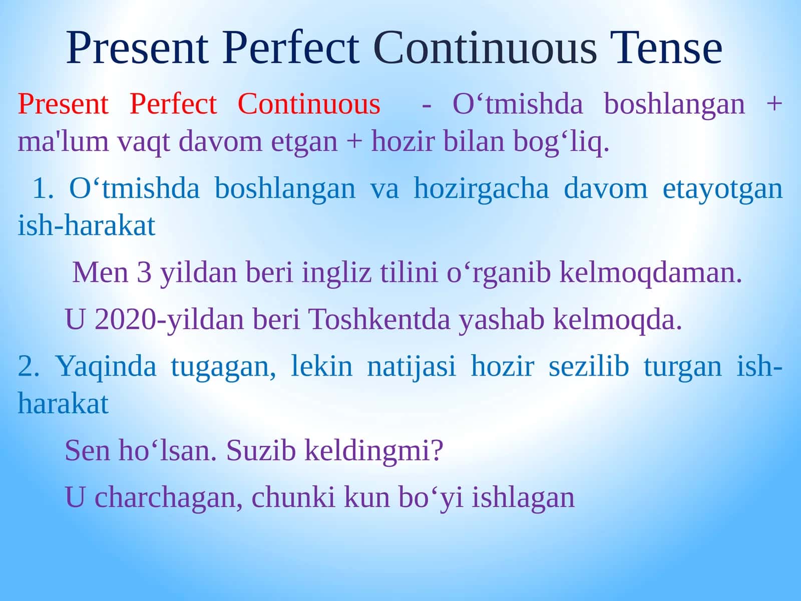 present perfect continous