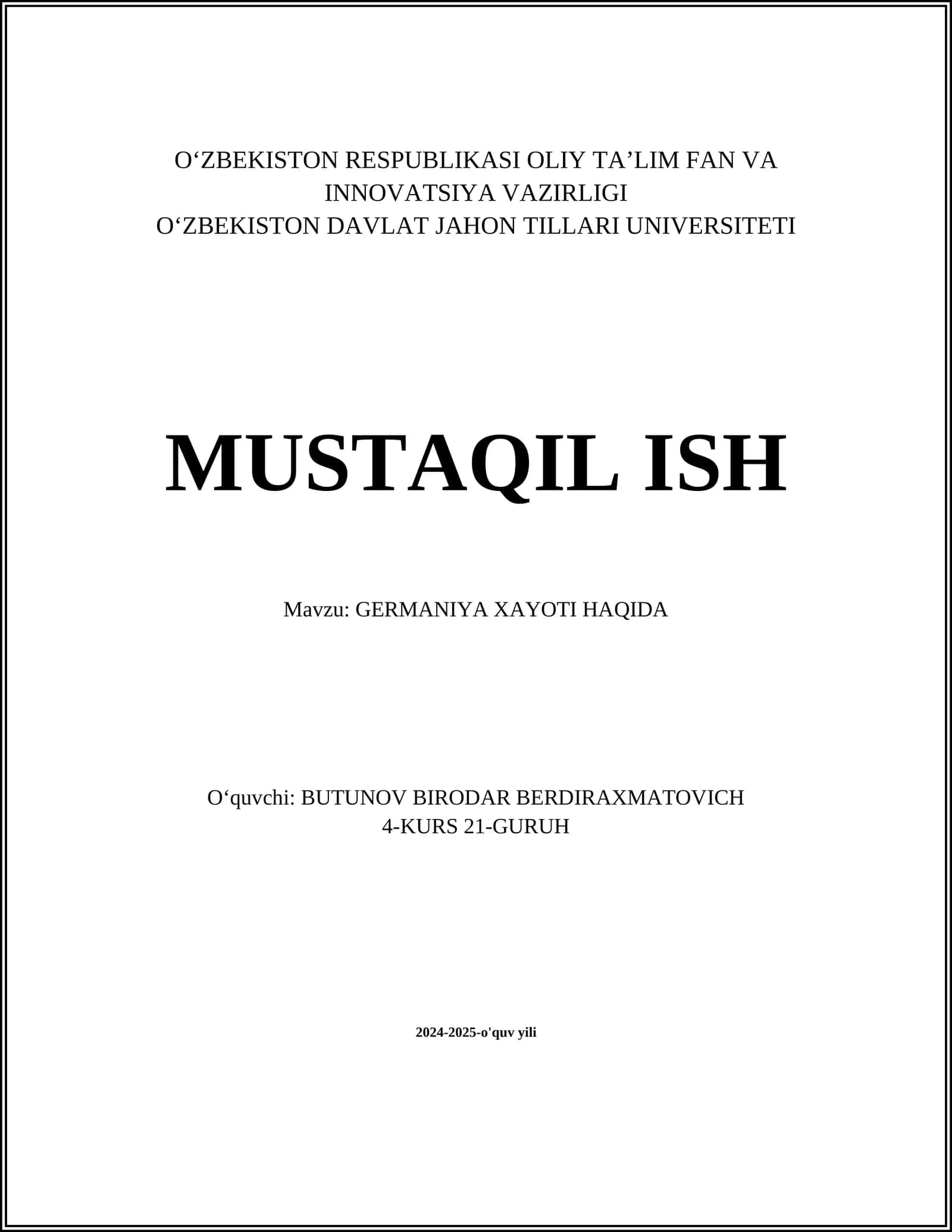 GERMANIYA XAYOTI HAQIDA