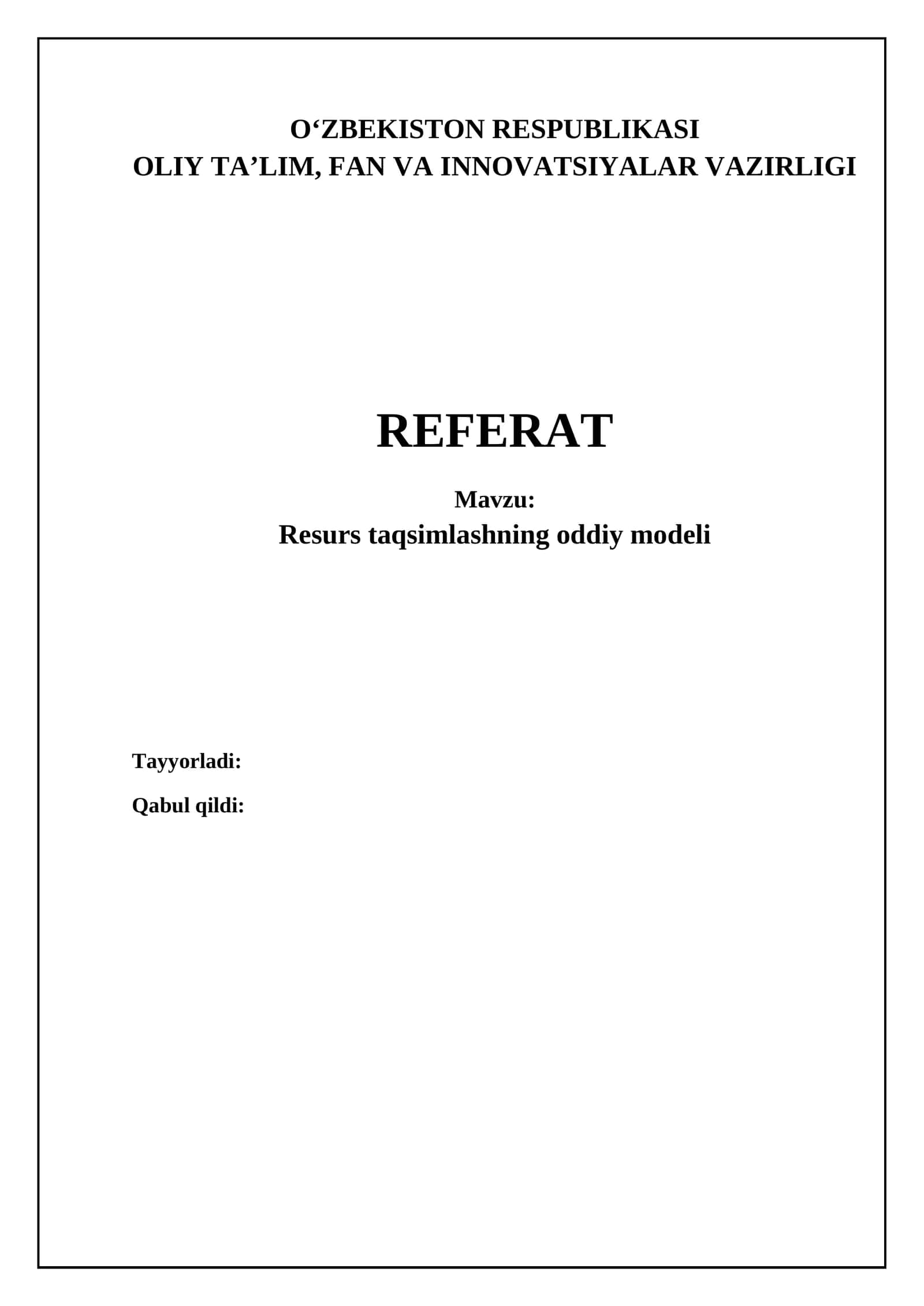 Resurs taqsimlashning oddiy modeli