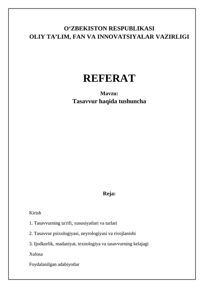 Tasavvur haqida tushuncha