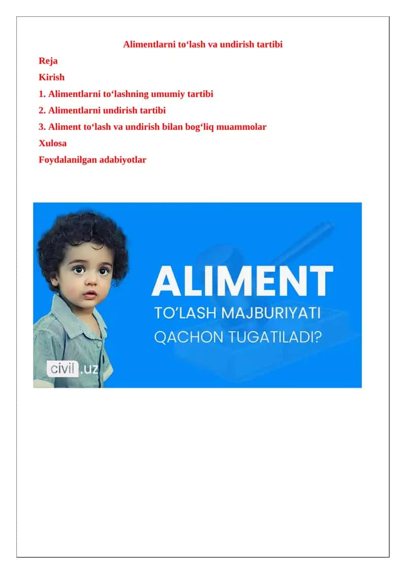 Alimentlarni to‘lash va undirish tartibi