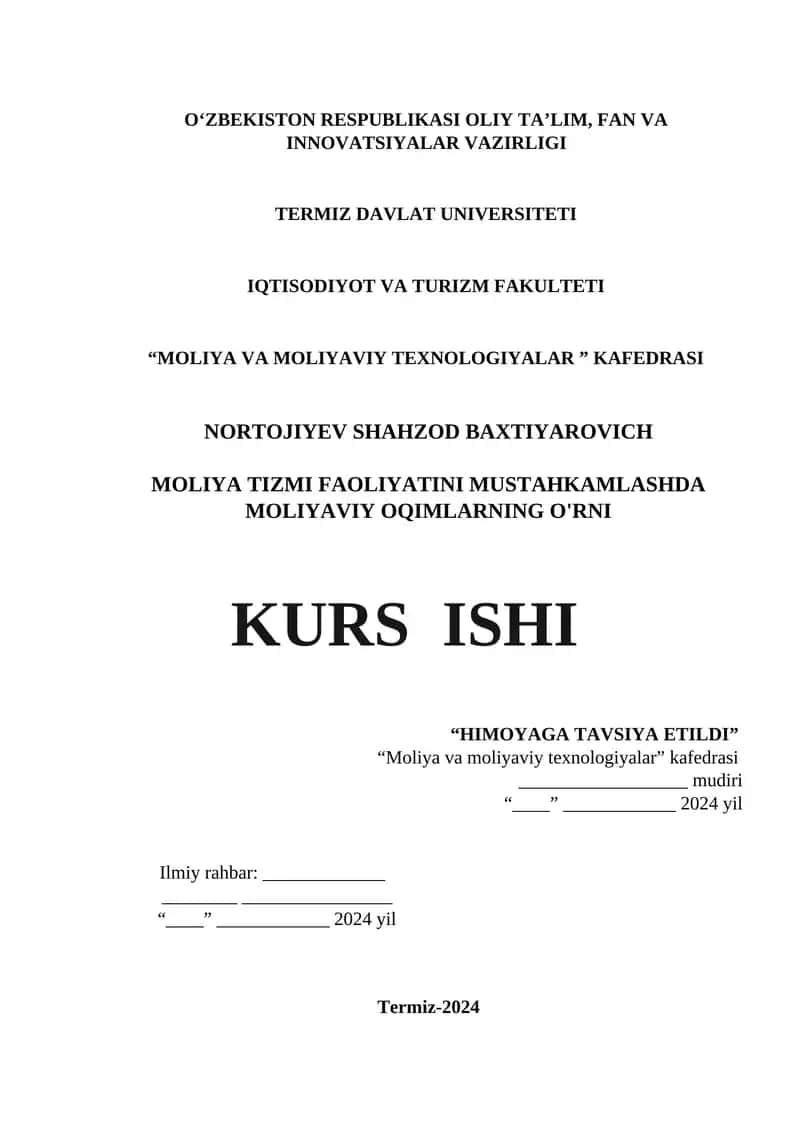 Moliya tizmi faoliyatini mustahkamlashda moliyaviy oqimlarning o'rni