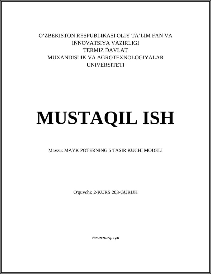 Mayk Poterning 5 taʼsir kuchi modeli
