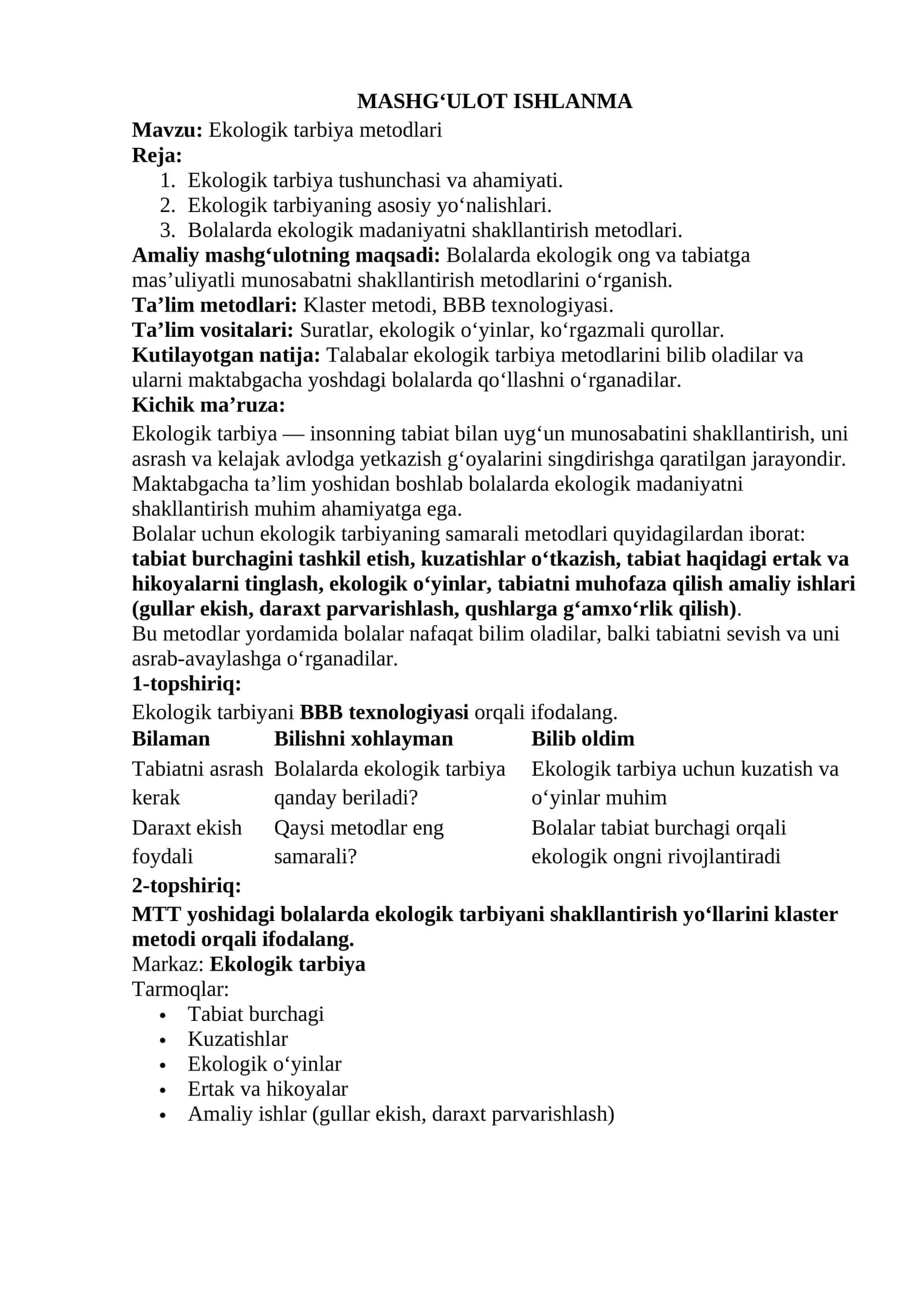 Ekologik tarbiya metodlari