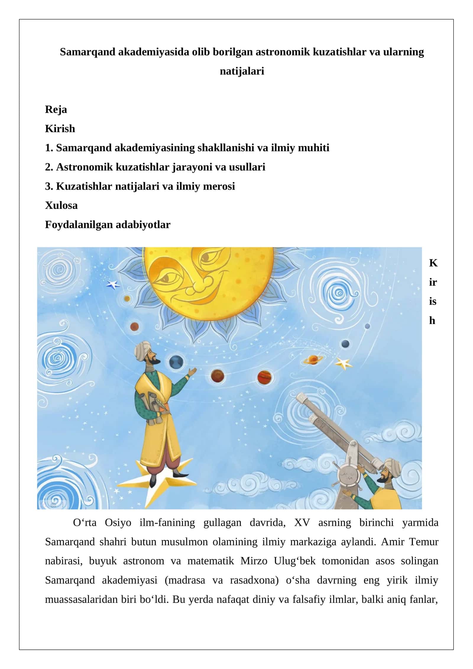 Samarqand akademiyasida olib borilgan astronomik kuzatishlar va ularning natijalari