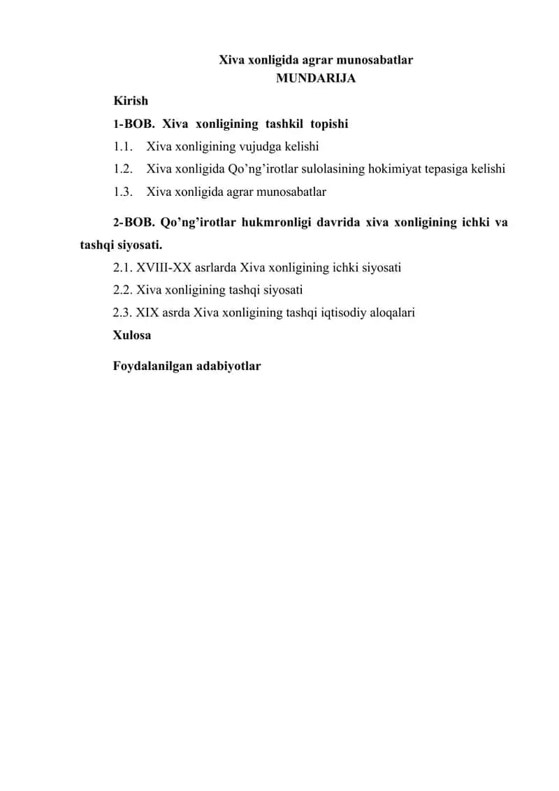 Xiva xonligida agrar munosabatlar