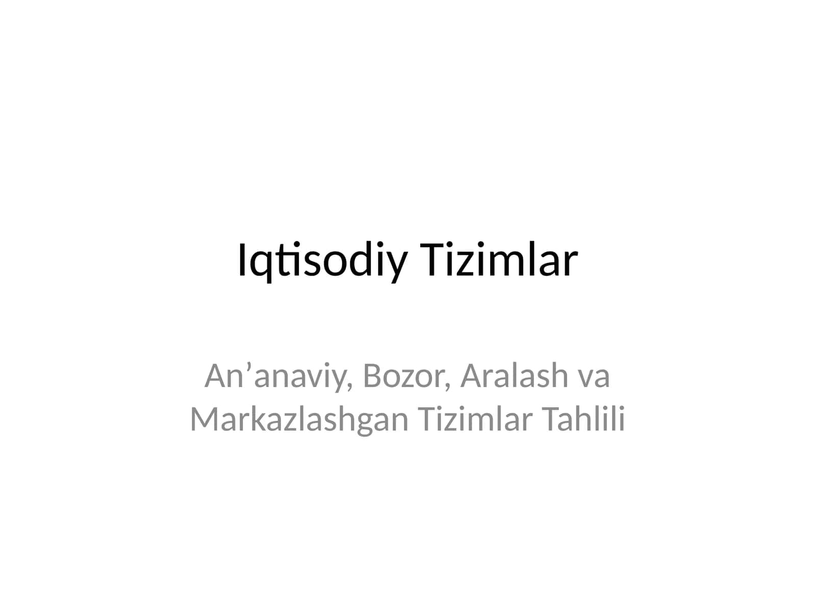 Iqtisodiy Tizimlar