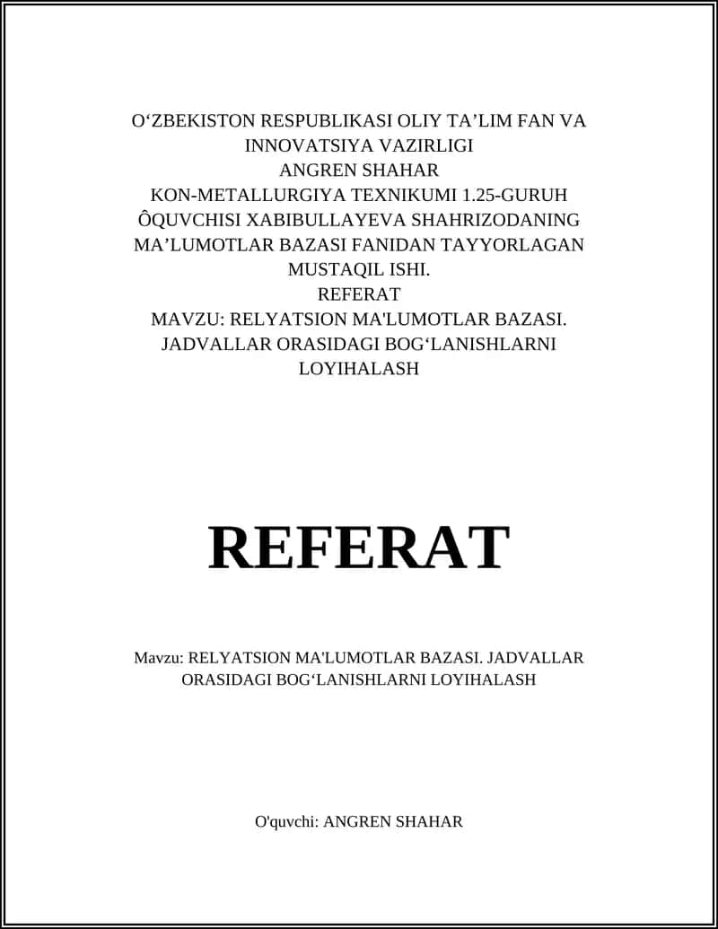 Relyatsion ma'lumotlar bazasi