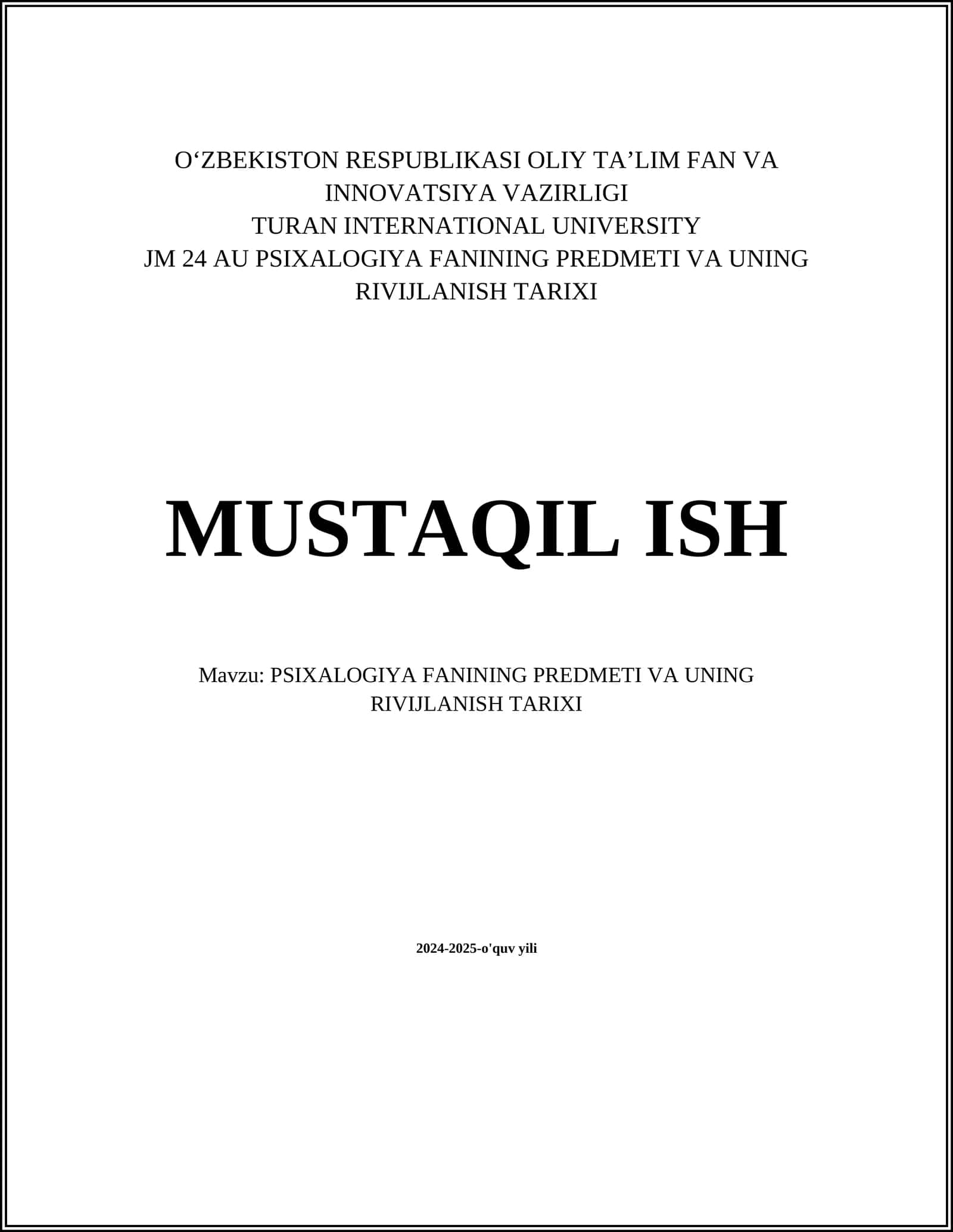 PSIXALOGIYA FANINING PREDMETI VA UNING RIVIJLANISH TARIXI