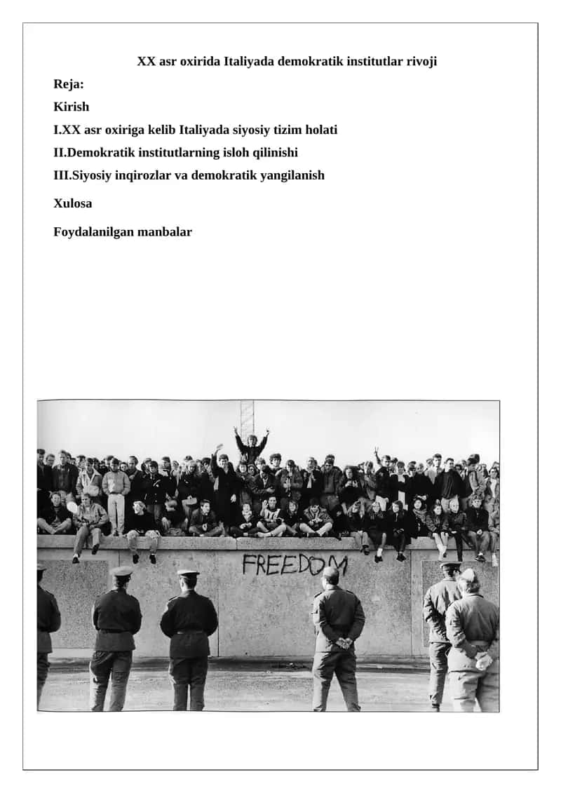 XX asr oxirida Italiyada demokratik institutlar rivoji