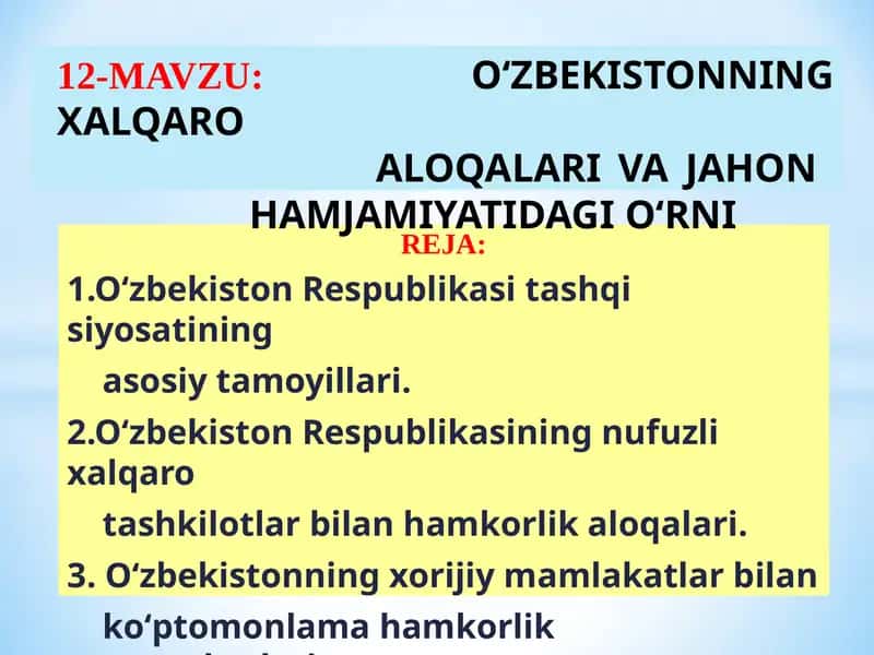 О‘ЗБЕКИСТОН РЕСПУБЛИКАСИНИНГ КОНСТИТУЦИЯСИ IV боб ТАШҚИ СИЁСАТ