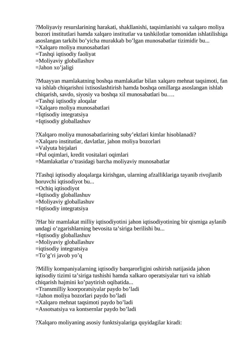 Xalqaro moliya munosabatlari