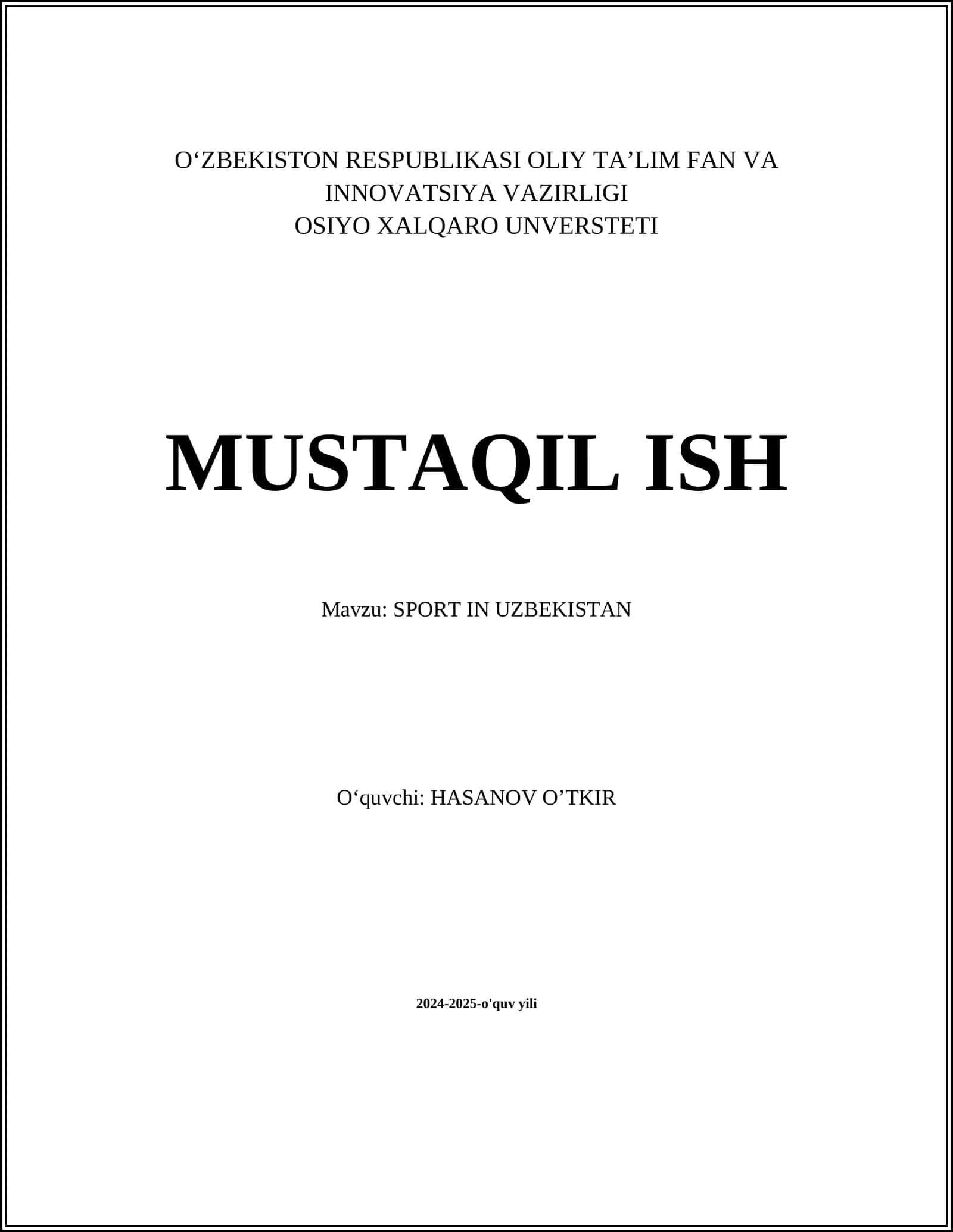 SPORT IN UZBEKISTAN